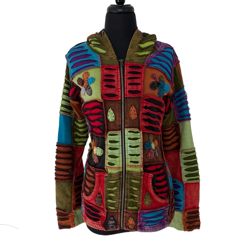 Artsy Multi-Coloured Patchwork Jacket With Embroi… - image 1